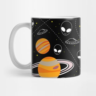 planets, aliens and space in wallpaper pattern art ecopop Mug